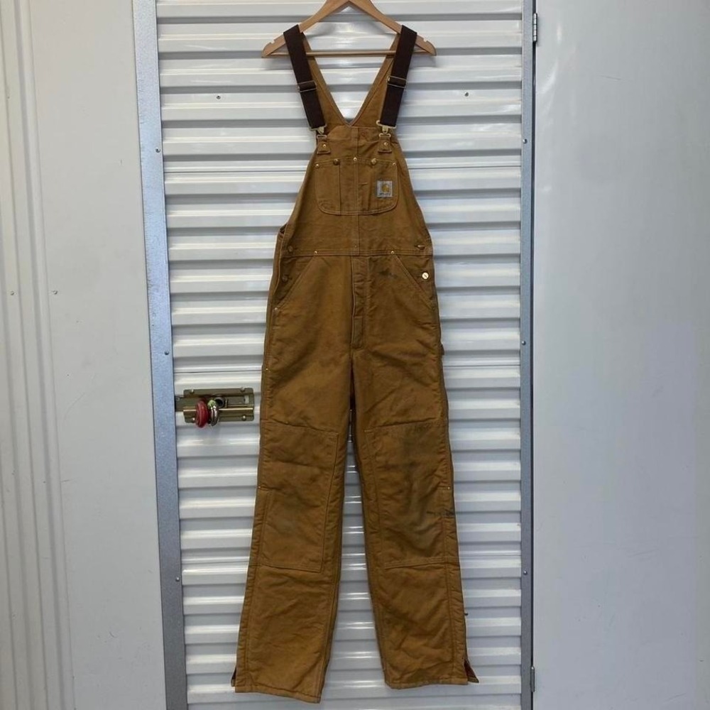Vintage Carhartt Double Knees Overalls Canvas Tan Workwear 2000s Size 32